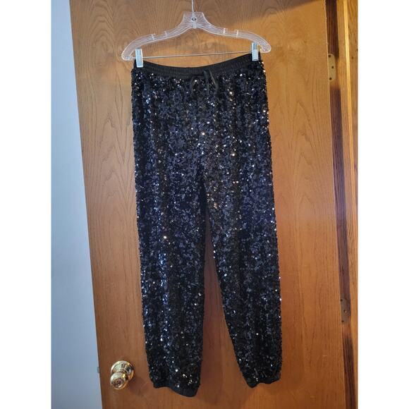 AQUA Bloomingdale's Exclusive Black Sequin Party Blazer Jogger Set EUC Medium - Picture 3 of 7